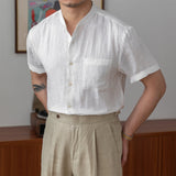 Camisa de Linho com Colarinho Grandad Positano