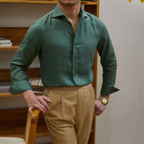 Camisa de Linho de Manga Longa Monaco