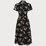 Glória - Midi Dress in Black Floral Print