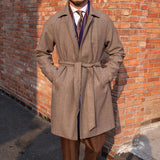 Palton de lã com estampa herringbone e cinto Milano.