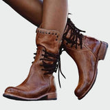 Botins de couro com cadarços