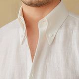Camisa de Linho com Colarinho Point e Mangas Longas - Estilo Génova