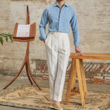 Camisa de Denim de Algodão 'London' com Mangas Longas e Gola Assimétrica" 

"Camisa de Denim 'London' em Algodão com Mangas Longas e Gola Assimétrica