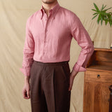 Camisa de Linho com Colarinho Point e Mangas Longas - Estilo Génova