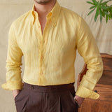 Camisa de Linho com Colarinho Point e Mangas Longas - Estilo Génova