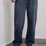 Calça Jogger Jeans Elástico, Corte Confortável, Azul Médio
