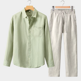 Conjunto de Verão Dolce Vita com Mangas Longas - Verde Menta e Bege