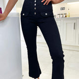 Calças Jeans Pretas Flare com 4 Botões