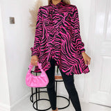 Camisa com gola atada, estampa zebra rosa