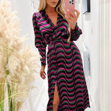Vestido Midi de Mangas Longas com Estampa Colorida