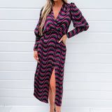 Vestido Midi de Mangas Longas com Estampa Colorida