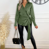 Blusa de Cetim Verde Oliva com Cintura Regulável