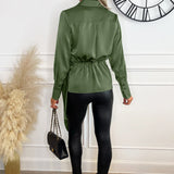 Blusa de Cetim Verde Oliva com Cintura Regulável
