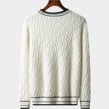 Suéter de Lã Merino Extra-Fina com Estampa Jacquard e Gola Redonda