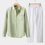 Conjunto de Verão Dolce Vita com Mangas Longas - Verde Menta e Branco