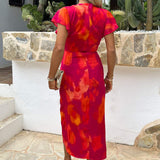 Robe Midi à Manches Papillon en Nuances de Rose et Orange