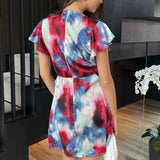 Mini Robe com Mangas Flutuantes e Estampa Colorida