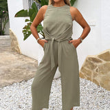 Salopete Khaki com Gola Racer e Cintura Ajustável com Cordão
