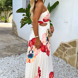 Robe Midi Plissée à Imprimé Floral Éclatant, À Une Épaule