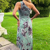 Robe Midi Plissée Imprimée à Une Épaule avec Motif Oeuf de Canard