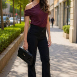 Calças Jeans Pretas de Cintura Alta com Corte Solto