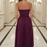 Robe Midi A-Line Sans Bretelles en Couleur Prune
