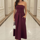 Robe Midi A-Line Sans Bretelles en Couleur Prune