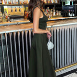 Vestido Midi A-line com Gola Quadrada em Cores Florestais