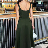 Vestido Midi A-line com Gola Quadrada em Cores Florestais