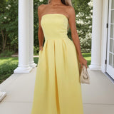 Vestido Midi A-Line com Alças em Amarelo Pastel
