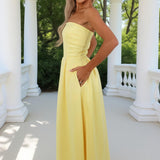 Vestido Midi A-Line com Alças em Amarelo Pastel