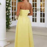 Vestido Midi A-Line com Alças em Amarelo Pastel