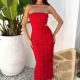 Vermelha Midi Robe com Recorte e Detalhes Bordados