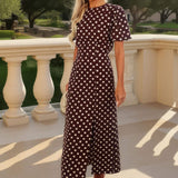 Robe Midi com Mangas Puff e Estampa de Bolinhas de Chocolate