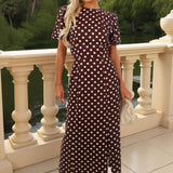 Robe Midi com Mangas Puff e Estampa de Bolinhas de Chocolate