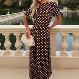 Robe Midi com Mangas Puff e Estampa de Bolinhas de Chocolate