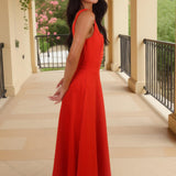 Robe Midi A-line com Decote Quadrado em Cores Laranjas