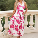 Robe Midi Floral em Rosa e Creme com Mangas Amarradas