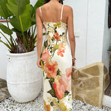 Robe Midi Slip Floral em Creme com Alças