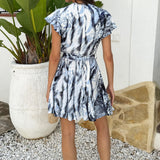 Vestido Mini Skater com Estampa Animal Abstrata em Tons de Azul