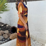 Robe Midi com Detalhes em Nó e Recortes em Estilo Multi-Impressão Smudge