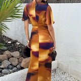 Robe Midi com Detalhes em Nó e Recortes em Estilo Multi-Impressão Smudge