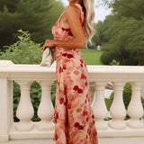 Robe Midi com Estampa de Rosas em Tons Blush, Ombro Único e Barra Assimétrica