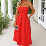 Robe Midi Laranja com Saia A-Line