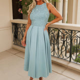 Vestido Midi A-Line com Top Bordado na Cor Ovo de Pato