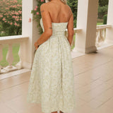 Vestido Midi A-Line com Corpete e Estampa Jacquard Floral na Cor Sage