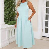 Vestido Midi com Saia Plissada e Gola Racer na Cor Verde Menta