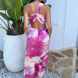 Robe Midi Assimétrico com Um Ombro e Detalhe Marmorizado em Tons de Rosa