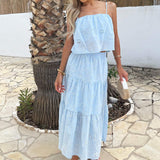 Top Cropped de Algodão Bordado com Alças em Azul Claro