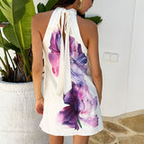 Vestido Mini Floral Colorido com Gola Halter